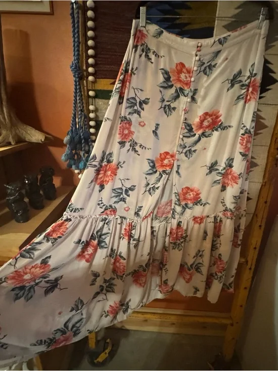 American Eagle Outfitters Pink Maxi Skirt with Coral Floral Print XL - Picture 8 of 9